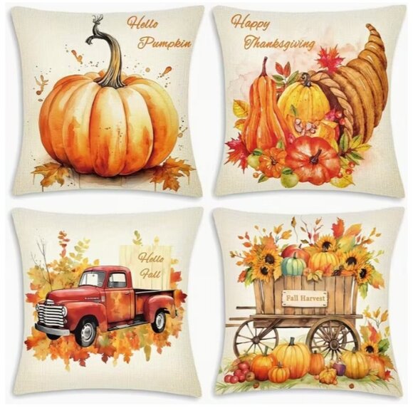 Other - 4 pc. Festive Fall Decor Throw Pillow Covers - Pillows Not Included
